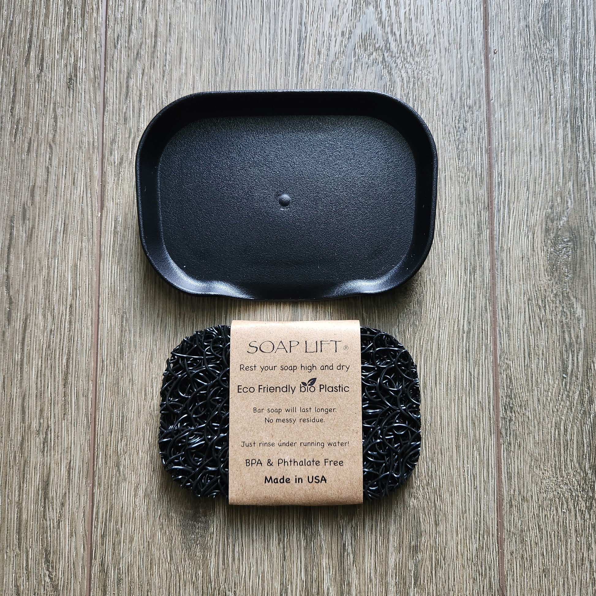 Black eco friendly plastic soap lift and waterfall dish