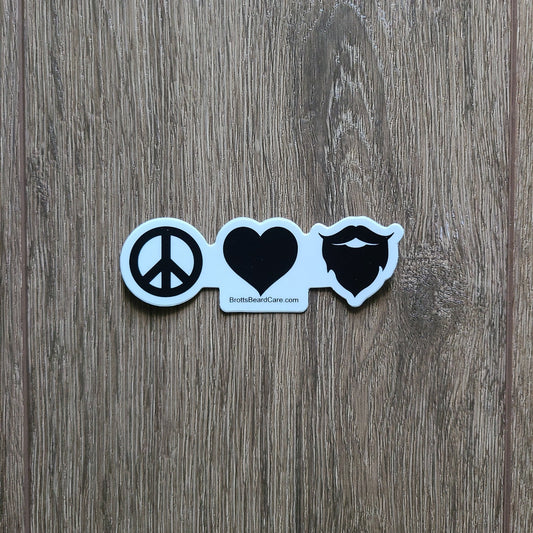Black and white peace love beard sticker 4 inches