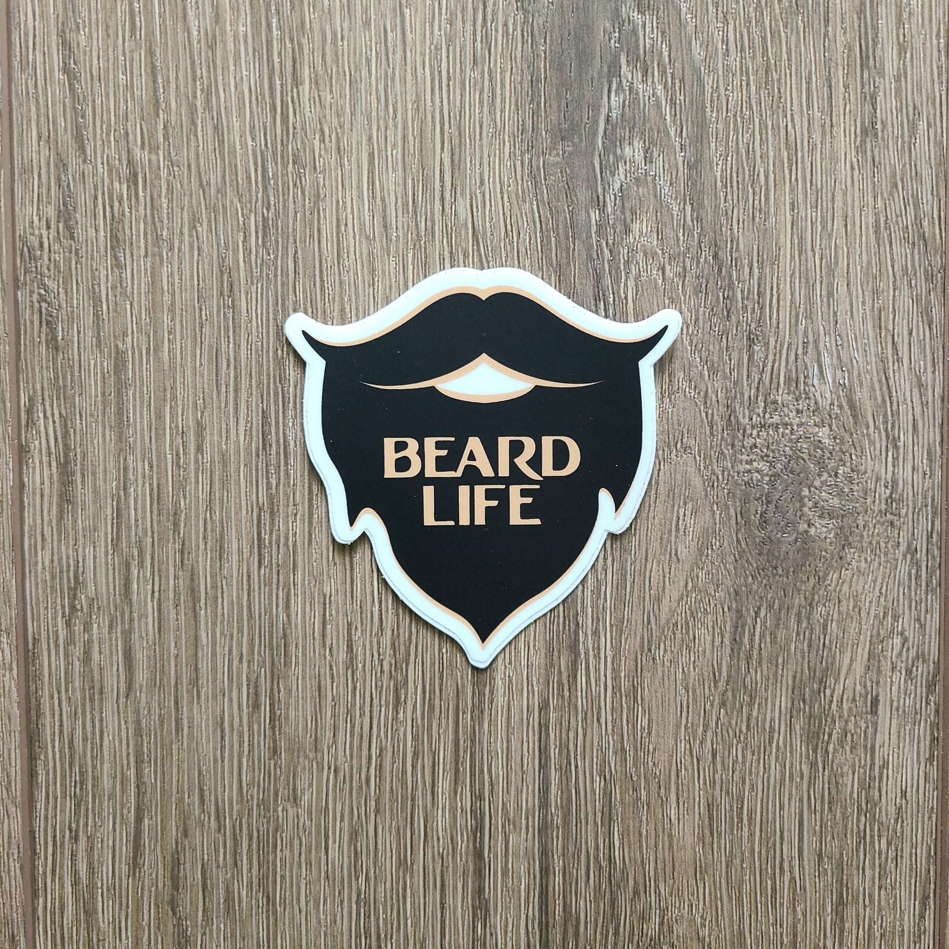 Black and gold beard shaped beard life sticker 3 inches