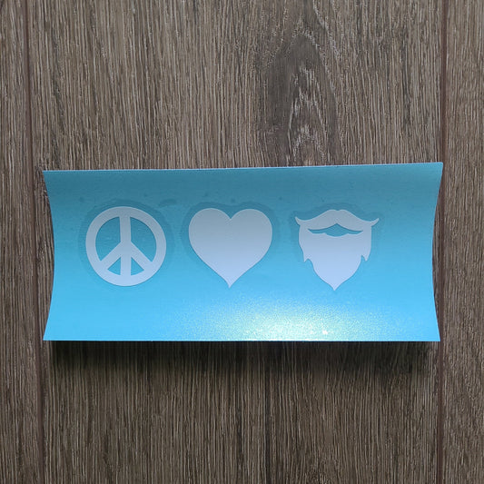 White peace love beard transfer sticker 5 inches
