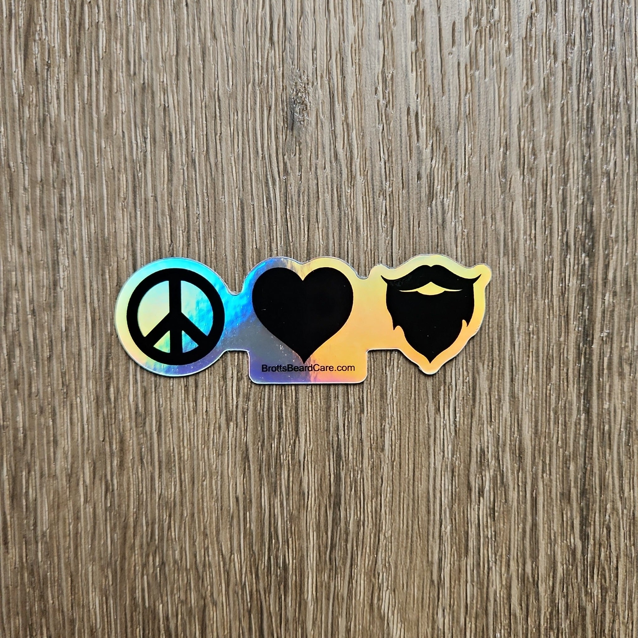 Holographic peace love beard sticker 3 inches