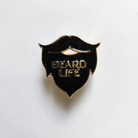 Black and gold beard life beard shaped enamel pin